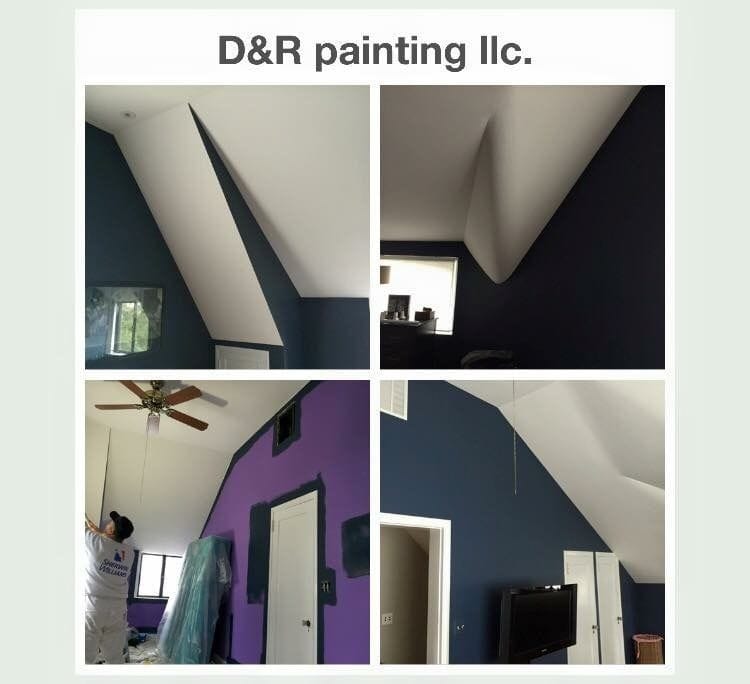 room with voltex ceiling painted and navy blue walls